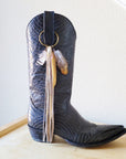 Boho Western Boot Bling Charm with Leather Fringe 500b