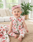 Cherry Picnic Baby Girl Romper – Soft Bamboo Zipper Pajamas