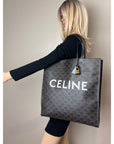 Celine Triomphe Vertical Cabas Black Monogram Canvas Tote
