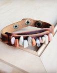 Genuine Leather Narrow Cuff with Aqua Terra Stones 005f