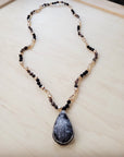 Black Lava Beaded Necklace w/ Druzy Pendant 257lb