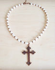 Genuine Freshwater Pearl Collar Boho Necklace w/ Cross 263s