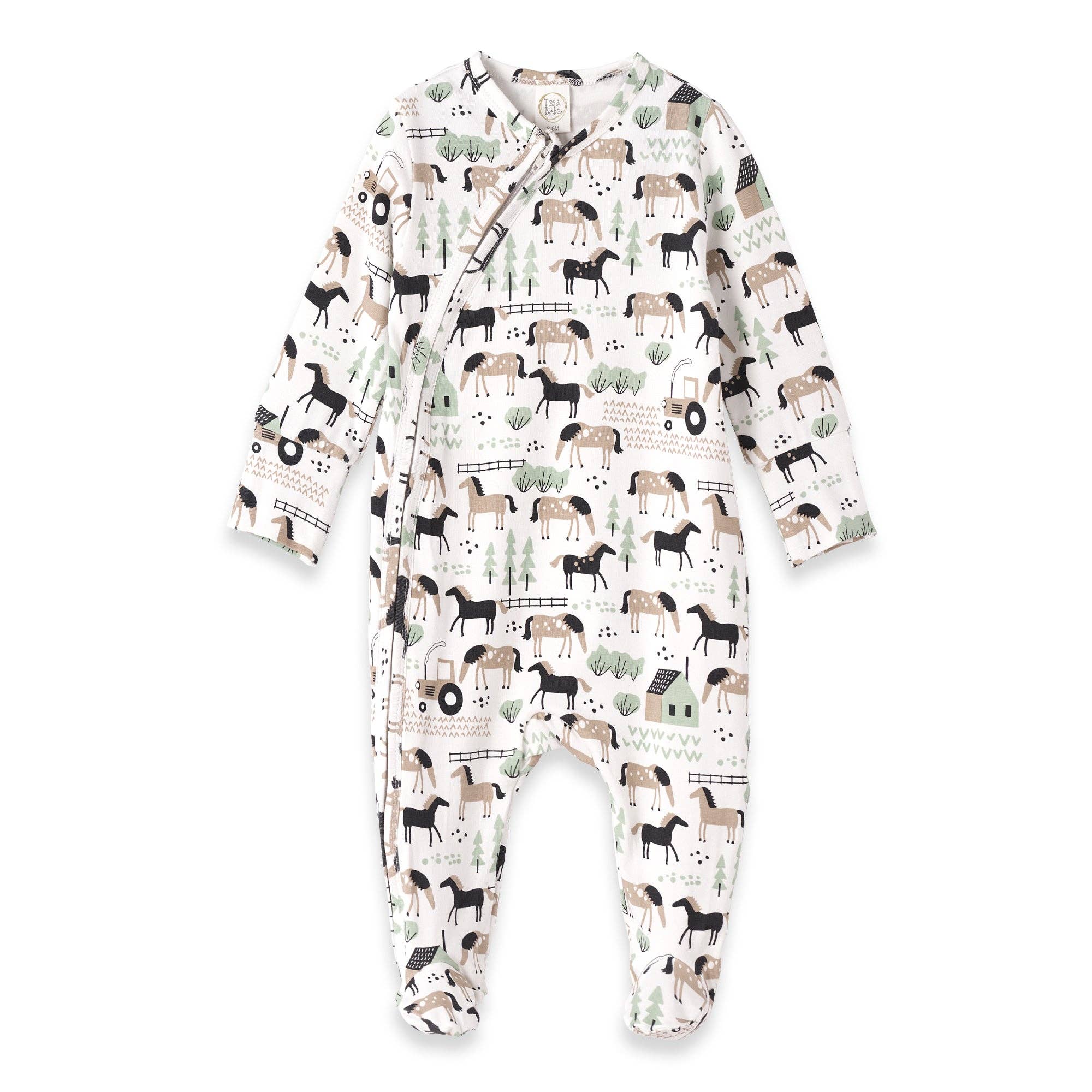 Tesa Babe Horses On The Farm Bamboo Zipper Romper