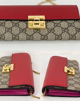 Gucci GG Supreme Continental Wallet on a Chain Red Pink Clutch