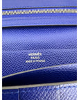 HERMÈS Long Epsom Bearn Gusset Electrique Bleu Wallet