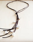 Dark Brown Boho Knotted Leather Cord Necklace w/ Pearls 263w