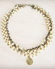 Champagne Pearl Beaded Collar Necklace w/ Pendant 263x