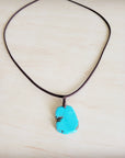 **Turquoise Slab Pendant on Leather Cord Necklace 254d
