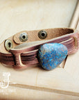 **Ocean Agate Slab on Narrow Leather Cuff 005K