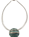 Ocean Waves Emboss Round Pendant Necklace