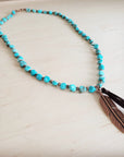 Turquoise & Copper Necklace w/ Feather Tassel Pendant 264c