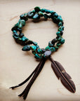Double Strand Natural Turquoise Bracelet w/ Feather and Tassel 806n