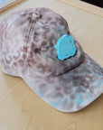Hand-Painted Leopard Suede Baseball Cap w/ Turquoise-Ivory 986m