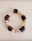 Natural Agate and Wood Beaded Stretch Bracelet 811n