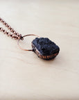 **Long Copper Necklace with Black Agate Pendant 261r