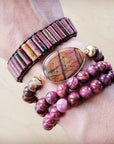 Picasso Jasper Beaded Bracelet with Center Agate Stone Accent 810z