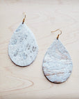 **Leather Teardrop Earrings-Silver Metallic Hair-On-Hide 224i
