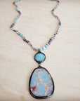 Amazonite & Crystal Long Beaded Necklace w/ Large Jasper Pendant 262q