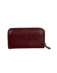 Bottega Veneta Burgundy Intrecciato Zip Around Leather Wallet Clutch