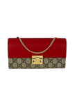 Gucci GG Supreme Continental Wallet on a Chain Red Pink Clutch