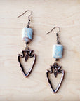 Copper Arrow Earrings w/ Genuine Aqua Terra Beads 225p