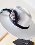 Black Leather Hat Band w/ Feather Accents 952L
