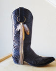 Boho Western Boot Bling Charm with Leather Fringe 500b