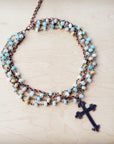 Amazonite Beaded Collar Necklace w/ Cross Pendant 261a