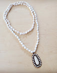 Long Turquoise Beaded Necklace w/ Squash Blossom Pendant White 261ww
