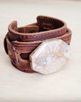 Fossil Corral Stone Wide Leather Cuff Bracelet 001aa