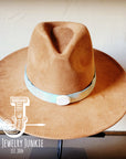 Boho Western Felt Hat w/ Choice of Leather Hat Band w/ Turquoise Slab-Tan 980k