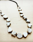 White Turquoise Slab Necklace with Leather Closure 228O