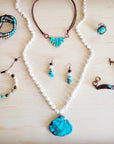 Genuine Regalite Wood and Turquoise Drop Earrings 200bd
