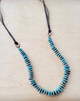 Turquoise Disc Necklace w/ Leather Ties 261x