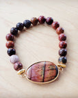 Picasso Jasper Beaded Bracelet with Center Agate Stone Accent 810z