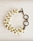 Champagne Pearl Triple Strand Beaded Bracelet 812a