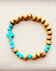 Bracelet Bar-Wood & Blue Turquoise Beads 806u
