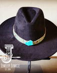 Boho Western Felt Hat w/ Choice of Leather Hat Band w/ Turquoise Slab-Black 980j