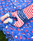 Gigi and Max Stars & Stripes Ruffle Zip Romper