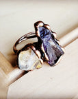 Genuine Amethyst and Quartz Ring in a Copper Setting 012a