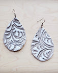 **Leather Teardrop Earring-Sandy White Floral 224x