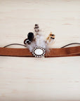 Genuine Suede Leather Hat Band w/ Stone Pendant & Feathers 954u