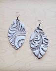 **Leather Oval Earring- Sandy White Floral 224w