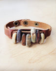Genuine Leather Narrow Cuff with Picasso Jasper Stones 005h
