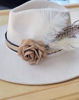 Leather Hat Band w/ Silk Flower & Feathers-Coffee (Band Only) 952y