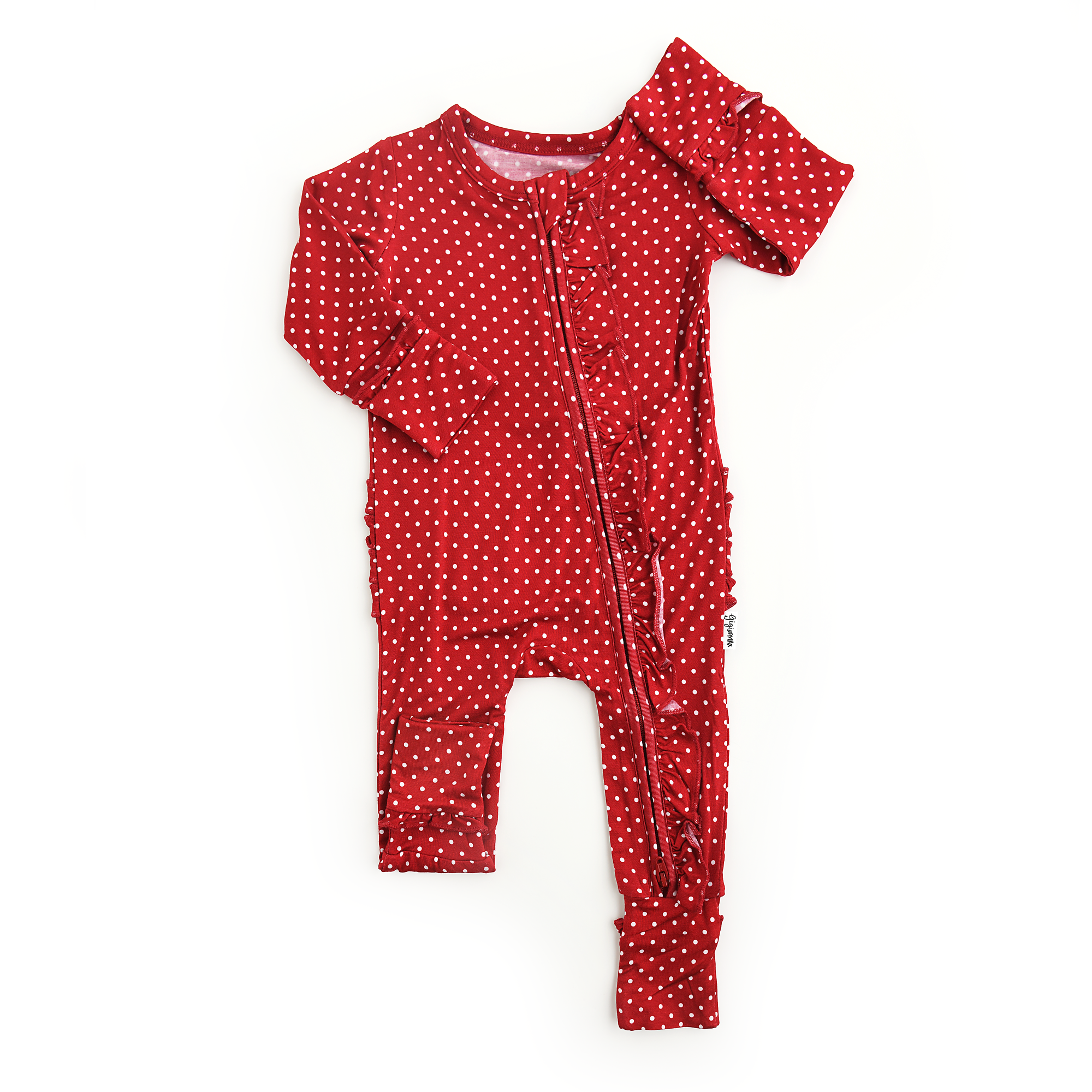 Gigi and Max Ivy Red Polka Dot Ruffle Zip Romper
