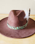 Cowboy Turquoise Leather Hat Band w/ Feather Accents 952g