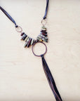 Picasso Jasper Necklace w/ Copper Hoop & Leather Tassel 261e
