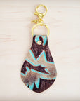 Embossed Leather Key Chain -Turquoise Laredo 701t