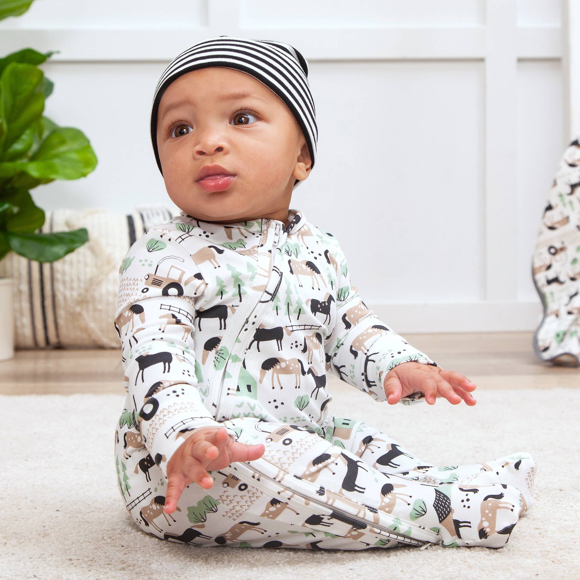 Tesa Babe Horses On The Farm Bamboo Zipper Romper